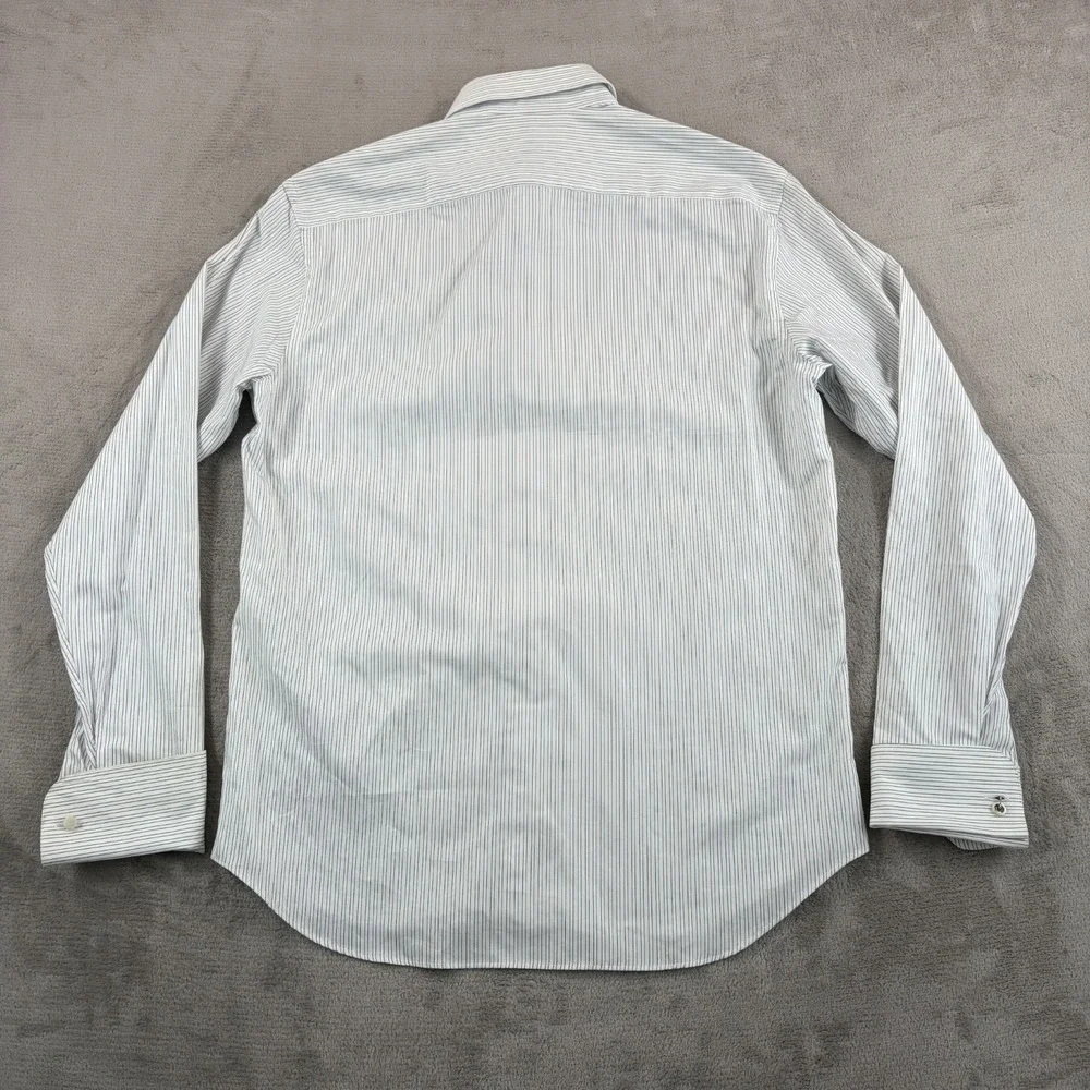 Armani Collezioni French Cuff Shirt in White Grey Striped Large 42 16.5 NWT